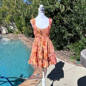 Free People Vibrant Orange Floral Mini Dress